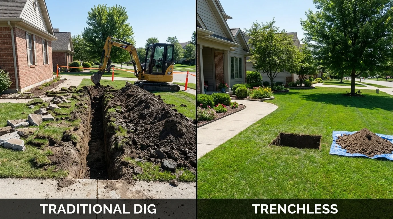 Trenchless sewer repair with minimal yard damage versus traditional excavation in Sacramento, CA